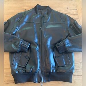EA Collection Italian Black Faux Leather Bomber Jacket Coat Men’s Medium Prelove